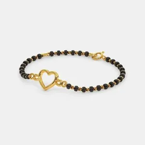 Authentic 5 Inch Kind Heart Black Beaded Infant Bracelet 925 Silver Gold-Plated for Baby