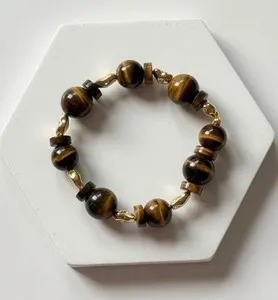 Authentic Tigers ✨Eye 18 K Gold Plated Stretch Bracelet Size 6.75 Hurry! One-of-a Kind.