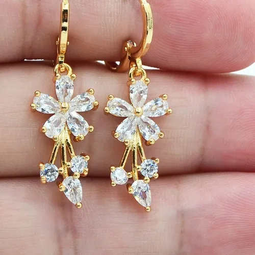 Authentic Luxury Temperament 5 Kinds of Gold Color Zircon Pendant Earrings Suitable for Female Gold-plated Hypoallergenic Jewelry