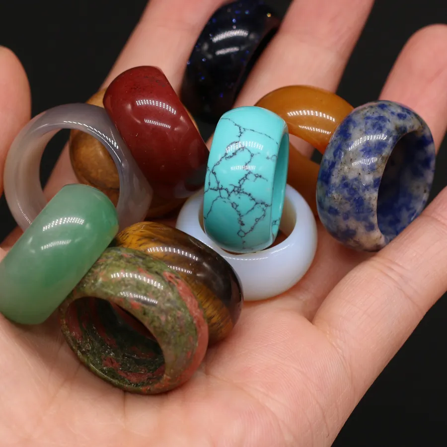 Authentic Natural stone rings charm jewelry a diversity of stones two kinds of models trendy for women or girlfriend 12mm width