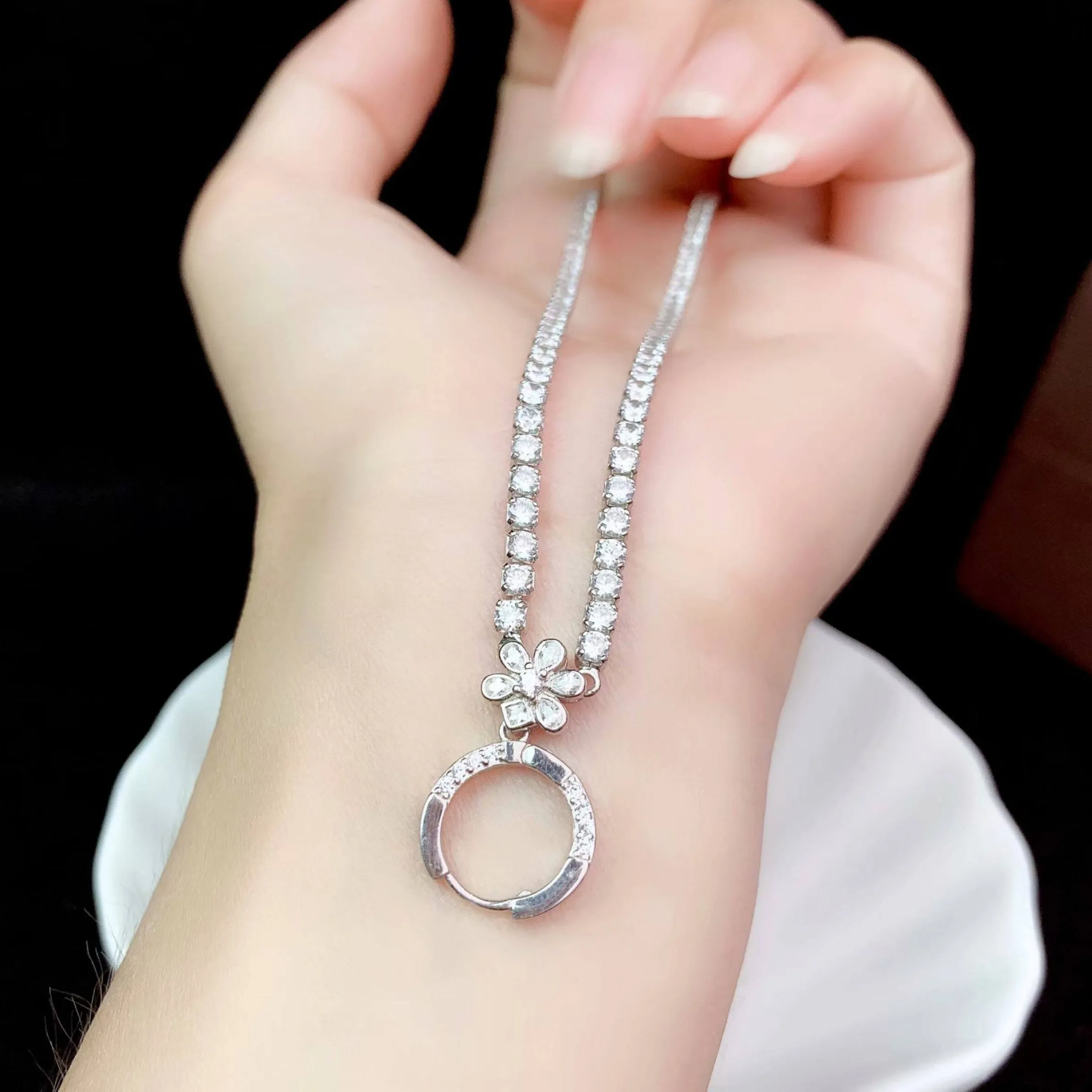Authentic Universal necklace full of zircon Elegant 925 Silver Necklace fit all kind pendant for women