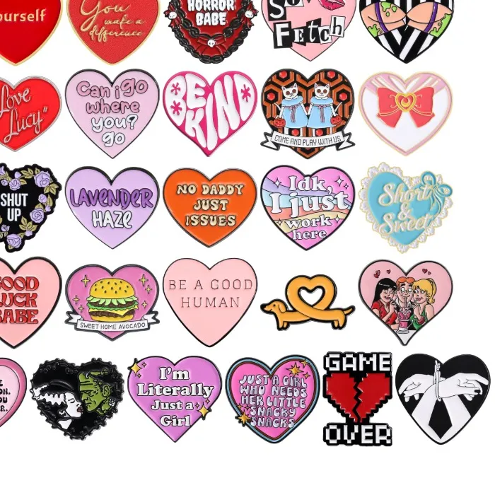 Authentic Heart Shape Collection Enamel Pins Love Yourself Dachshund Brooches Be Kind Badge Horror Babe Jewelry  for Friends