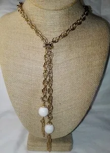 Authentic Celestial Luminescence Lariat - Mid-Century Lucite and Gold Tassel Amulet