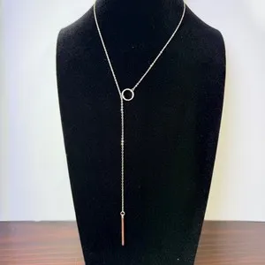 Authentic 18K Rose Gold Plated Lariat Bar Circle Y Necklace Minimalist Dainty Jewelry