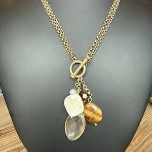 Authentic Whispers of Gaia: Gold-Kissed Y-Drop Lariat of Natural Enchantment