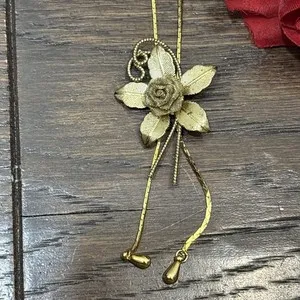 Authentic Vintage Gold Tone Flower Lariat Bolo Tie Necklace 28" Gold Plated