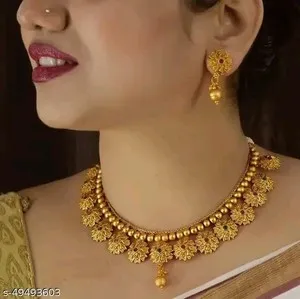 Authentic South indian jewellery gold plated choker Necklace Earrings jewellery set