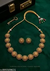 Authentic Golden Omnipresence: Enthralling Boliwood Choker Necklace Earrings Set