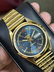 Authentic Refurbished Seiko Blue Dial Vintage Men's Watch Japan Movement 36mm Gold Plated