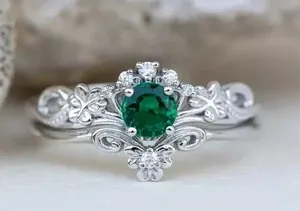Authentic Emerald Heart Sovereign Ring - 2.10Ct Sacred Abundance & Eternal Love 14K White Gold Plated Talisman