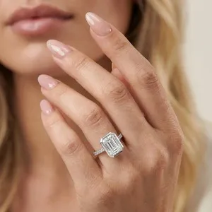 Authentic 4Ct Emerald Cut Lab-Created Diamond Women Anniversary Ring 14K White Gold Plated