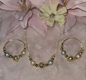 Authentic Handmade Beaded Necklace And Earring Set Gold Plated