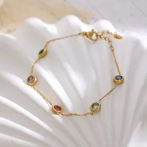 Authentic Woman 18K Gold Plated Multicolor CZ Necklace Chain/Bracelet