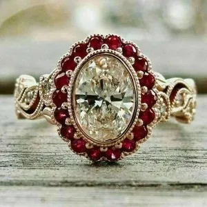 Authentic The Crimson Heartfire Ring - 3Ct Oval Lab Diamond and Sacred Red Ruby Rose Gold Talisman