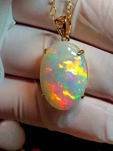 Authentic Celestial Fire Opal Solitaire Talisman - 14K Gold Plated Awakening Amulet