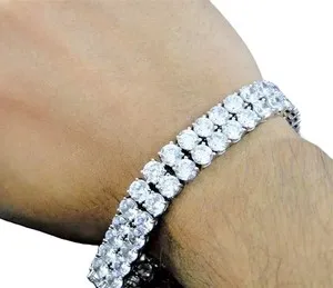 Authentic 20Ct Round Cut Diamond 14K White Gold Plated Double Row Men's Tennis Bracelet