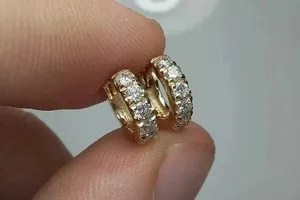 Authentic Round Cut Lab Created Diamond Women Huggie Hoop Earrings 14K Yellow Gold Plated
