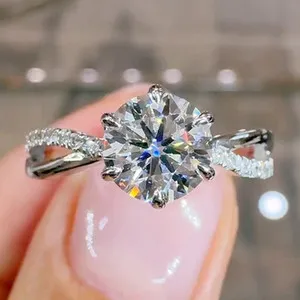 Authentic 3.17CTW Round Cut Moissanite Twisted Band Engagement Ring 14K White Gold Plated