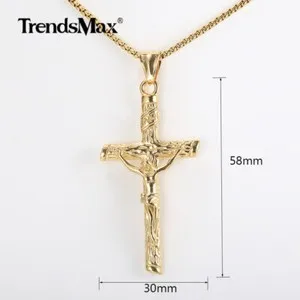 Authentic Men Gold Plated Jesus Christ Crucifix Cross Pendant Necklace 16"-30" Box Chain