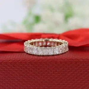 Authentic 7TCW Radiant Cut Moissanite Full Eternity Wedding Band 14K Yellow Gold Plated