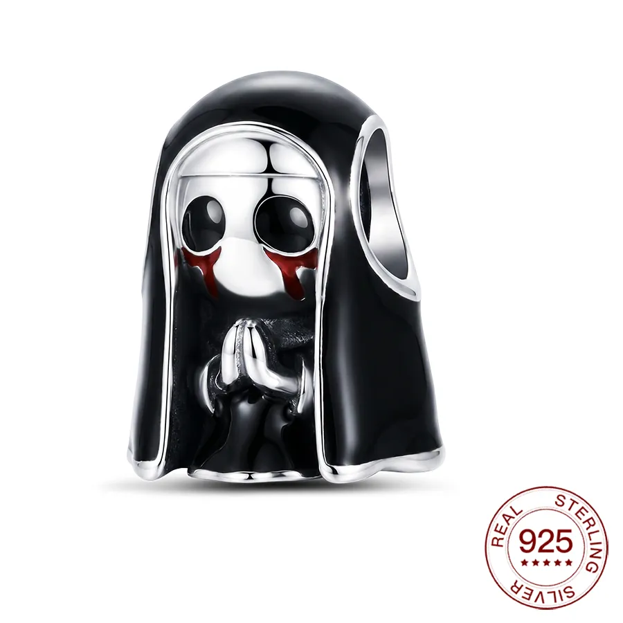 Authentic 925 Sterling Silver Horror Ghost Nun Beads Praying Ghost Nun Charm Jewelry Making For Classic Bracelet Ladies DIY Halloween