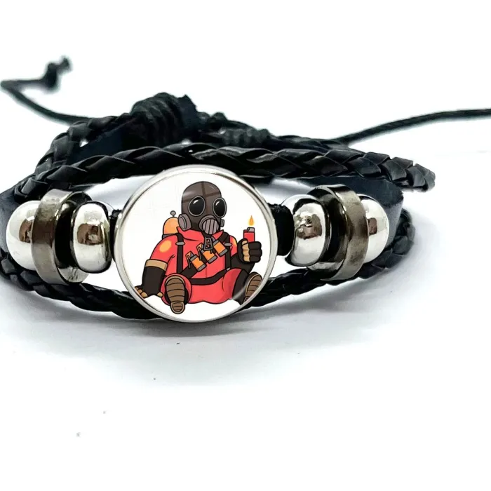Authentic Classic Game Team Fortress 2 Scout Tf2 Anime Leather Bracelets Glass Snap Button Bracelet & Bangles Women Men Jewelry