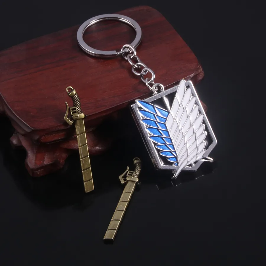 Authentic Anime AOT Keychain Shingeki No Kyojin Wings of Freedom Survey Sword Punk Keyring Pendant Women Men Jewelry