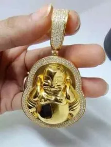 Authentic Laughing Buddha of Radiant Moissanite: 3.00 Ct 14K Gold‑Plated Pendant