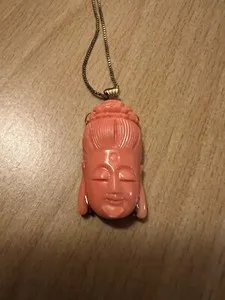 Authentic The Radiant Awakened Lotus: Carved Red Coral Buddha Pendant