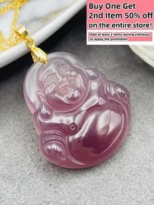 Authentic Radiant Amethyst Serenity: The Golden Carved Jade Buddha