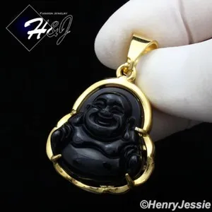 Authentic MEN WOMEN Black Onyx Gold Plated Buddha Pendant*GP123