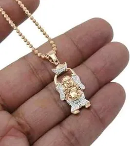 Authentic Mini 1.30" Laughing Buddha Pendant 1Ct Lab Created Diamond 14K Rose Gold Plated