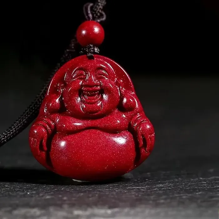 Authentic Raw Cinnabar Maitreya Buddha Pendant Big Belly Laughing Buddha Necklace Pendant Purple Gold Sand Buddha Statue Cinnabar Jewelry