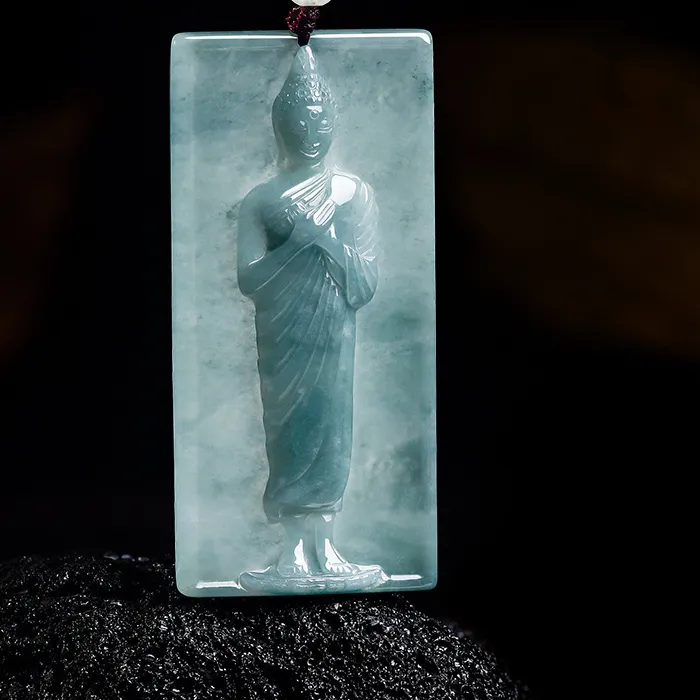 Authentic Natural A-grade Jade Blue Water Thailand Vipassana Meditation Buddha Ice Jade Pendant Pendant Men and Women Amulet