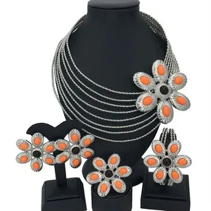 Authentic African Gold Plated Women Necklace Bracelet Earring Ring Jewellery Set