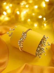 Authentic Women's Gold Plated Bracelet CZ AD Kundan Party Wedding Jewelry
