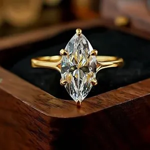 Authentic Women Gold Plated Sparkling Oval CZ Thin Band Ring Wedding Engagement