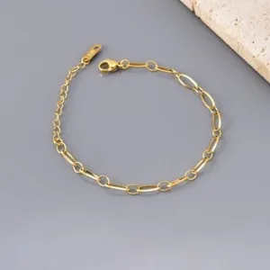 Authentic Women 18K Gold Plated Paper Clip Rolo Chain Bracelet Bangle Anti-tarnish