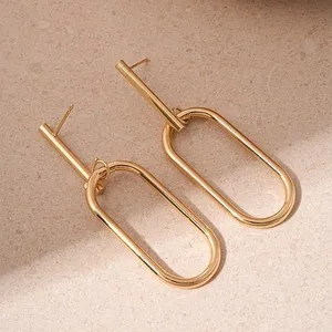 Authentic Simple Oval Hoop Hanging Gold-plated Versatile Dangle Earrings