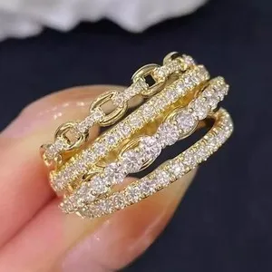 Authentic Women 18k Gold Plated Sparkling CZ Band Ring Wedding Engagement