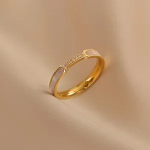 Authentic Woman 18k Gold Plated Mother of Pearl CZ Band Ring