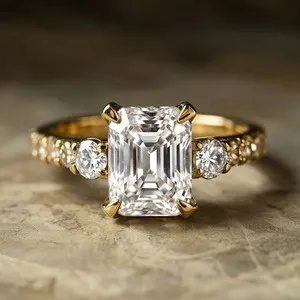 Authentic Woman 18k Gold Plated Sparkling CZ Square Band Ring Sizes 6-10