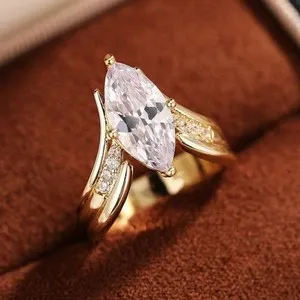 Authentic ins Woman 18k Gold Plated Sparkling CZ Blue Oval Band Ring Sizes 6-10