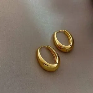 Authentic Woman 14k Gold Plated Oval Hoop Earring Huggie Stud