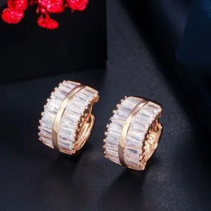 Authentic Gold Plated Round Hoop Small Cubic Zirconia Earrings Women Party Jewelry