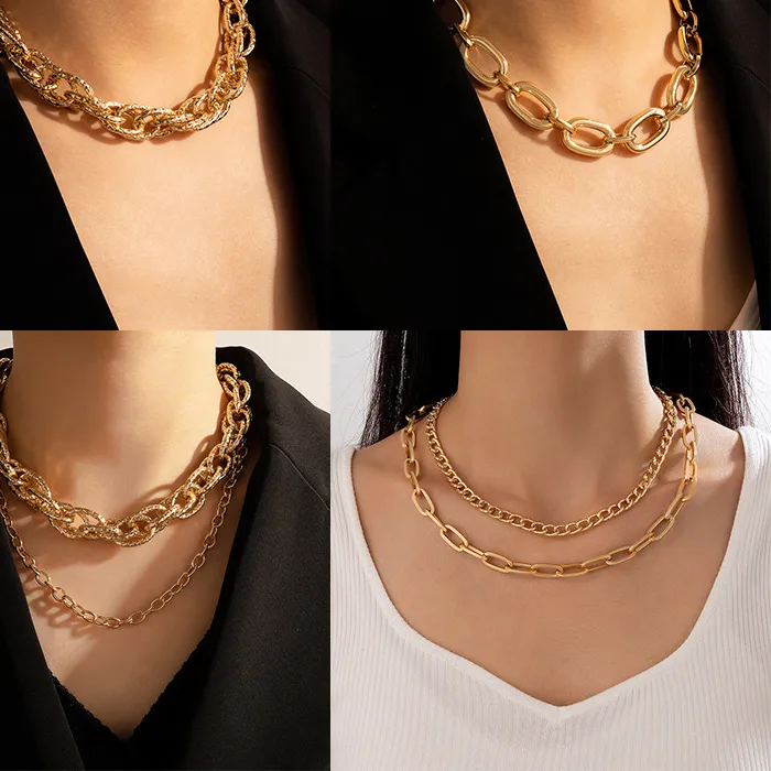 Authentic Jewelry Hip Hop Short Thick Chain Geometric Necklace Metal Exaggerated Necklace
