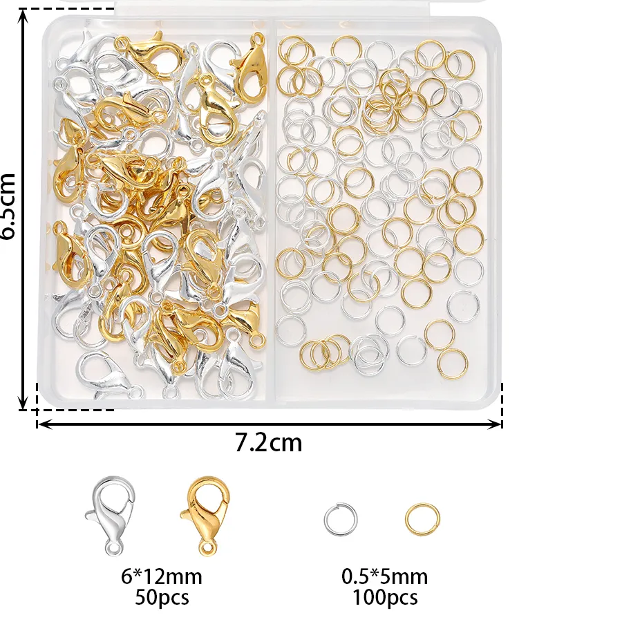 Authentic 1Box/Lot 2-Grid 18K Gold Color Plated Lobster Clasp Open Jump Ring Sets For DIY Bracelet Jewelry Making Accessories