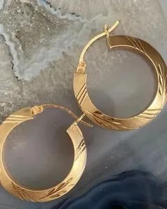 Authentic Vintage Estate Star Half Matte For Her Hoop Earrings 14K Yellow Gold Plated