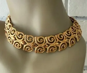 Authentic VINTAGE ESTATE GOLD PLATED SPIRAL ART DECO MONET SIGNED COLLAR NECKLACE 16"