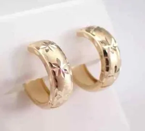 Authentic Vintage Estate Small Chunky Star Huggie Hoop Earrings 14K Yellow Gold Plated